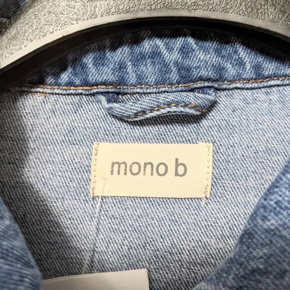 NWT MONO B Cropped Ribbed Hem Denim Jean Jacket M - Picture 4 of 7